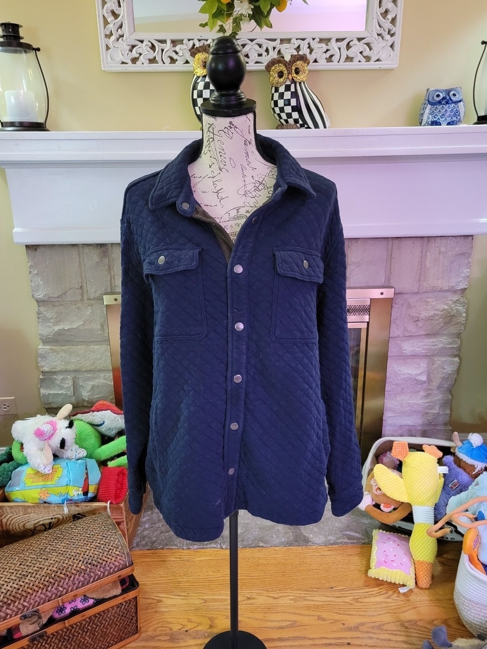Banana Republic Quilted Navy Button-Up Utility Shirt Jacket Size L